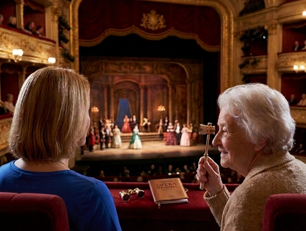 Isabelle accompagnant une personne âgée à l'opéra